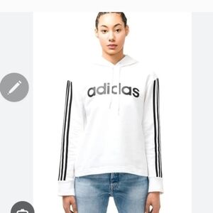 Adidas White Hoodie with Black Sleeve Stripes. Sz S